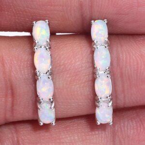 New - White Fire Opal Silver Earrings